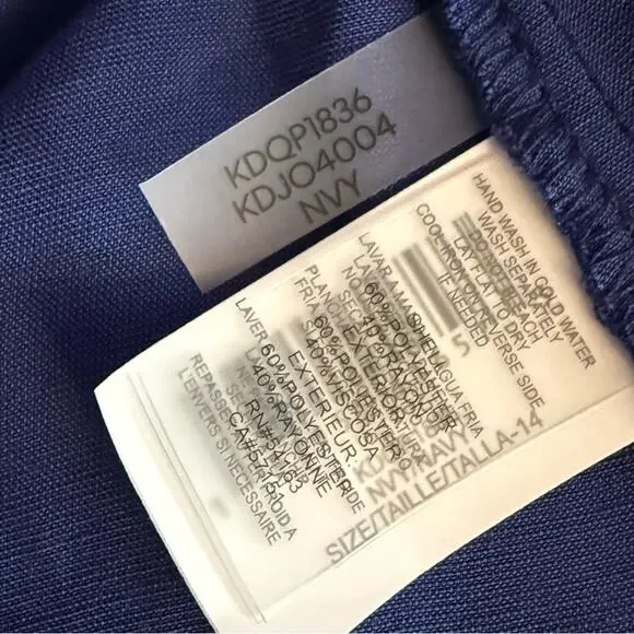 Kensie Short Sleeve Smocked Waist A-Line Midi Dress Navy Women’s Sz 14 NWT - Picture 8 of 9